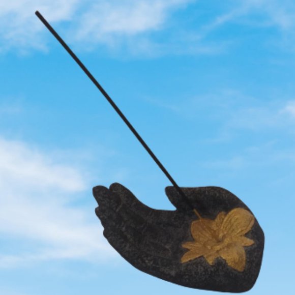 Volcanic Stone Incense Holder  Black Hand lotus flower - Picture 2 of 16